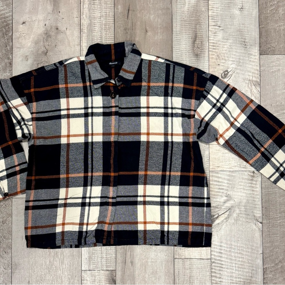Madewell Plaid Shirt in Black, Cream, and Brown, sz M